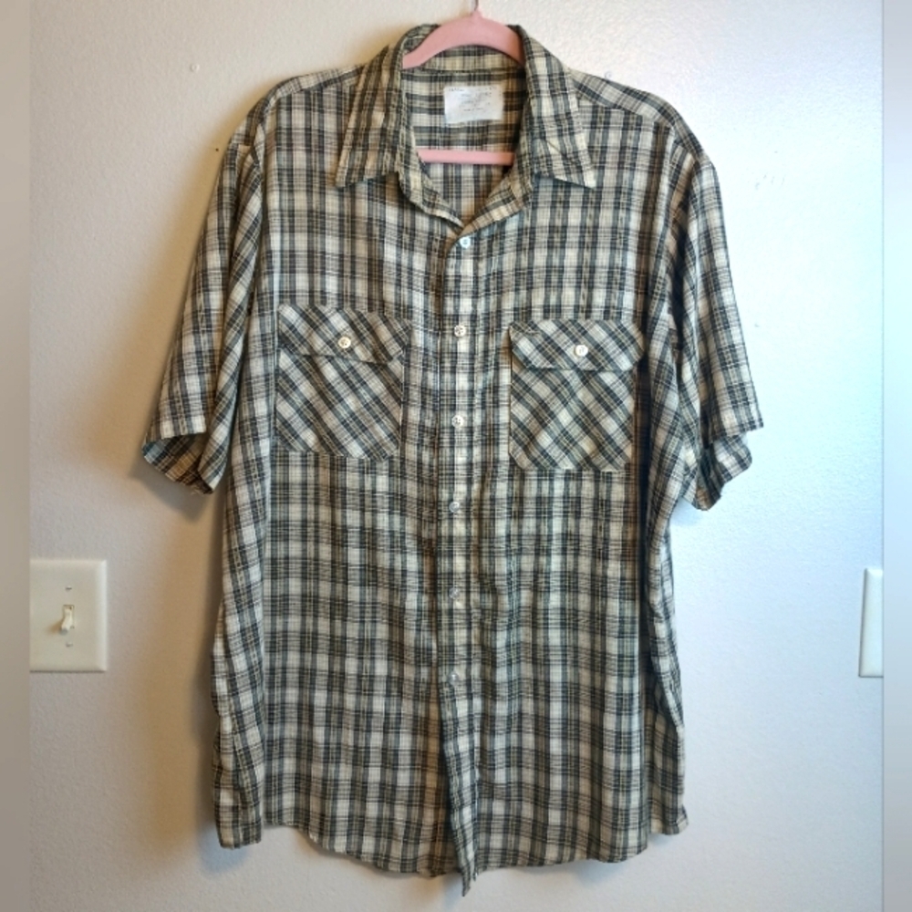 Vintage Perma-Prest Men’s Short Sleeve Button Down Plaid XL